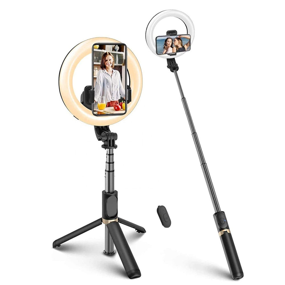 Selfie Stick Bluetooth Techsuit Q07 Ring Light, Universal, Black