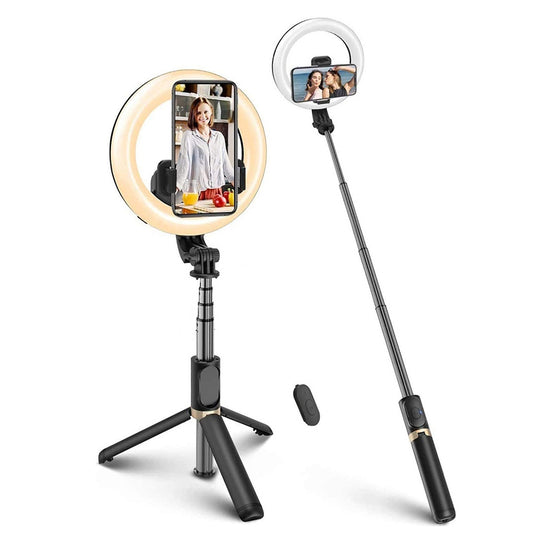 Selfie Stick Bluetooth Techsuit Q07 Ring Light, Universal, Μαύρο