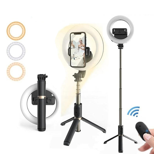 Selfie Stick Bluetooth Techsuit Q07 Ring Light, Universal, Μαύρο