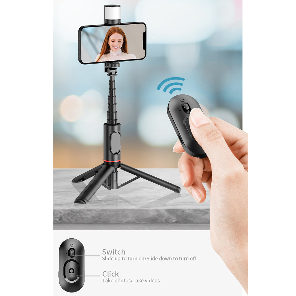 Selfie Stick Bluetooth Techsuit Q12S, Universal, Black