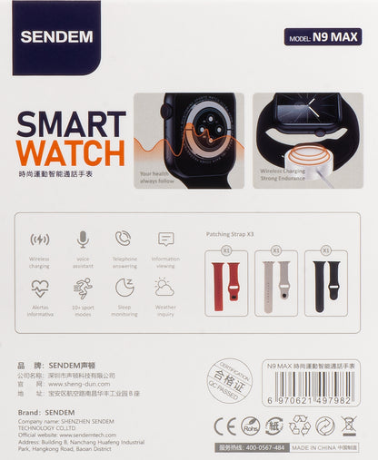 Sendem N9 Max smartwatch, Μαύρο 