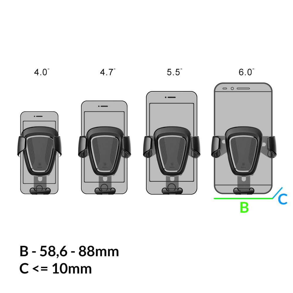 Baseus Air Vent Gravity Car Mount, 4inch - 6inch, Μαύρο SUYL-01