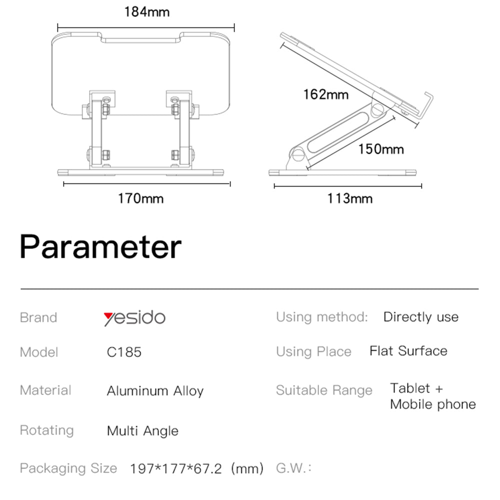 Βάση Γραφείου Yesido C185, 4.5inch - 13inch, Ασημί