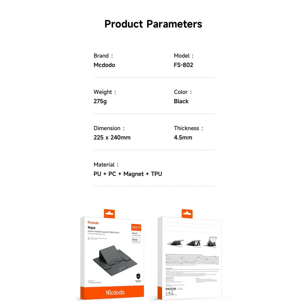 Βάση McDodo FS-8020 Napa για Laptop 11inch - 16inch, Μαύρο