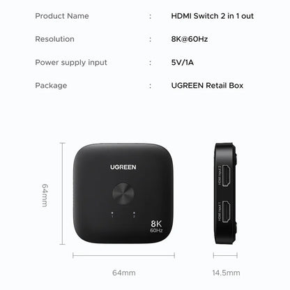 UGREEN 65877 HDMI Video Switch, Black