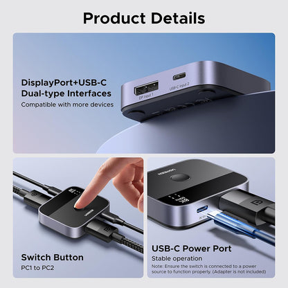 Switch Video DisplayPort / USB-C UGREEN 65878, Μαύρο