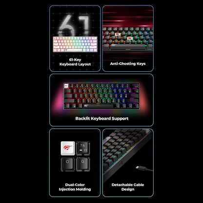 Πληκτρολόγιο Gaming HAVIT KB903L, RGB, 1.8m, Διαφανές Λευκό