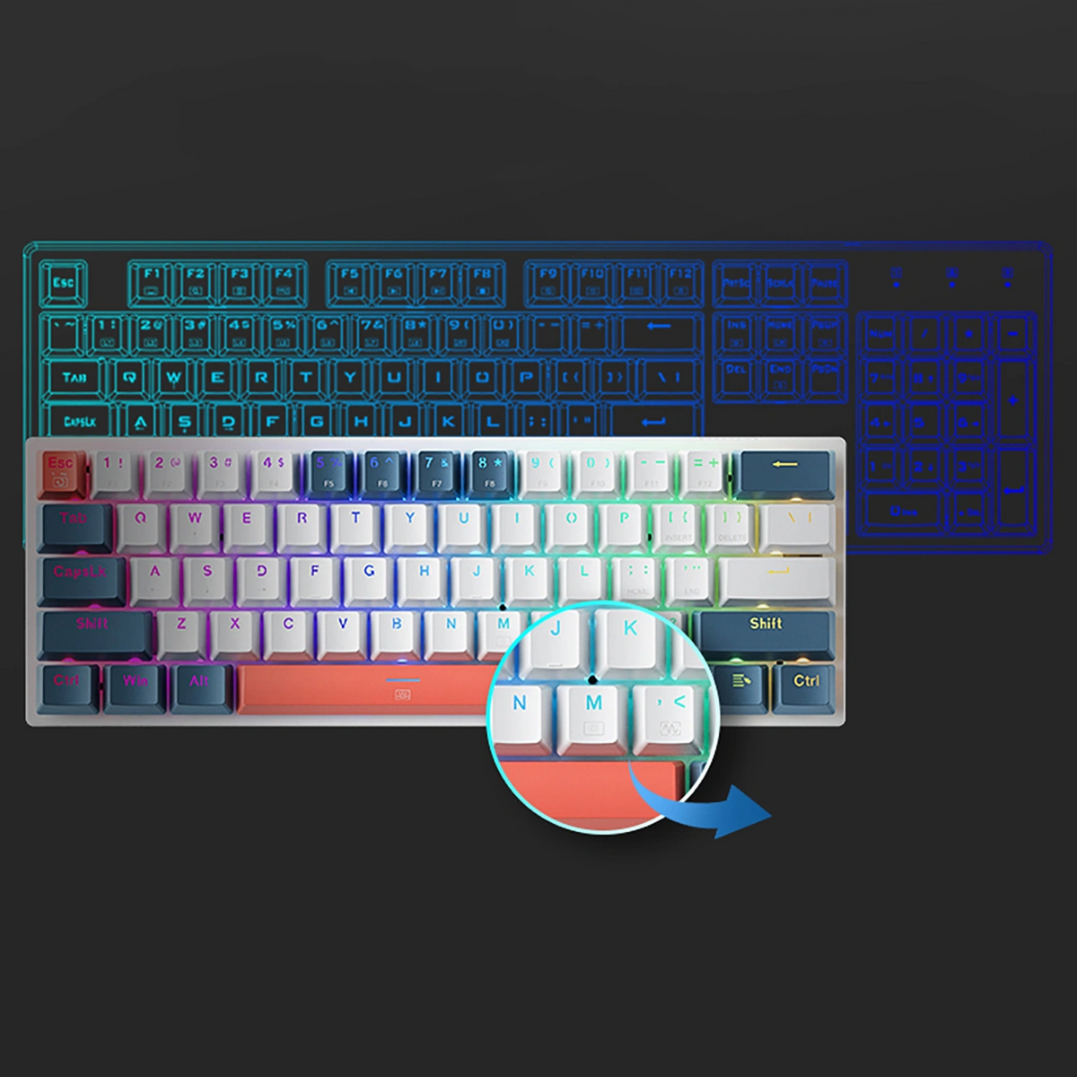 Ενσύρματο Πληκτρολόγιο Gaming USB Machenike K500-B61 Μηχανικό, RGB, Πίσω Φωτισμός Κόκκινο, Λευκό Μπλε
