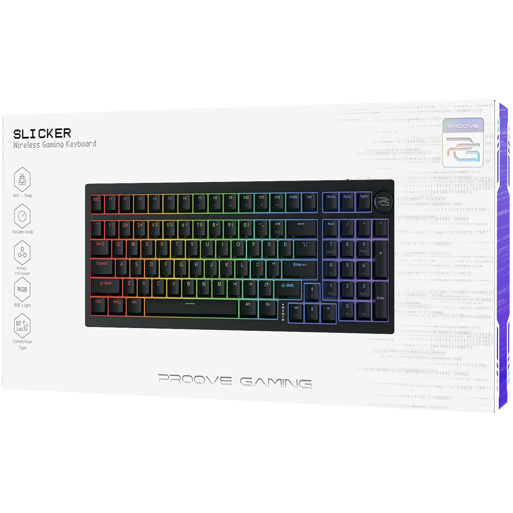 Proove Slicker Wireless Gaming Keyboard, RGB, BT / Wi-Fi / Wired, 1.8m, Black WKSLEN00022401