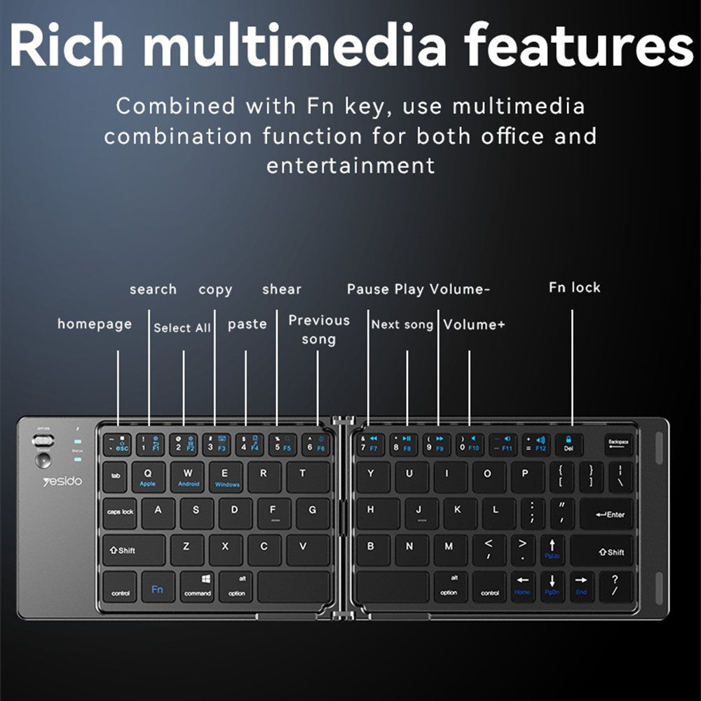 Yesido KB27 Foldable Bluetooth Keyboard, Black