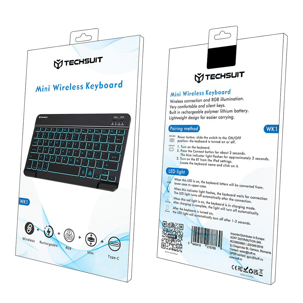 Ασύρματο Πληκτρολόγιο Techsuit WK1, RGB, Μαύρο